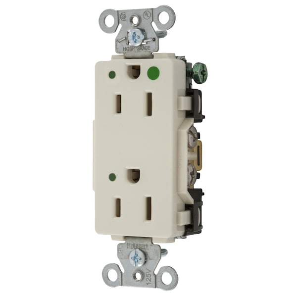Straight Blade Receptacle, 5-15R, 15 A, 125V AC, 2 Pole, 3 Wire, Flush Mount, Grounded